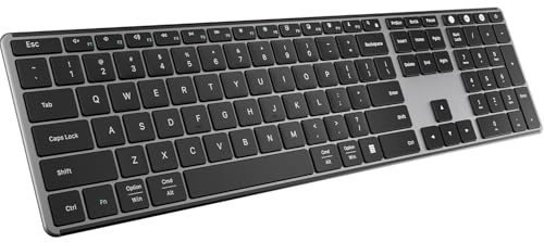 AUSDOM 2.4G Wireless Bluetooth Keyboard Full Size, Quiet Slim Multi-Device Rechargeable Cordless QWERTY Keyboard with Number Pad, Low Profile Silent Flat Universal Keyboards for Computer/Mac/Windows