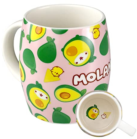 6vibes Molang große Tasse süß 400 ml aus Porzellan - Avocado Kaffee & Tee Pot - Motiv-Tasse mit Piupiu - Bechertasse groß als Geschenk by