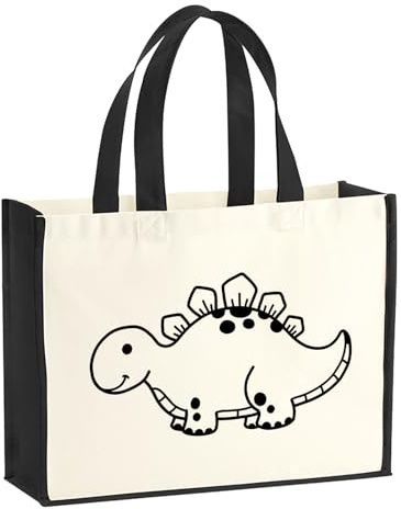 Huuraa Jutetasche Stegosaurus Dinosaurier Geschenk 21 Liter Black Jute und Baumwolle Einkaufstasche Stegosaurus Geschenkidee