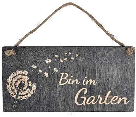 Spruchreif | Holzschild mit Gravur „Bin im Garten“ – Rechteckiges Türschild im Shabby Landhaus Vintage Stil | Perfekte Wanddeko & Gartenschild