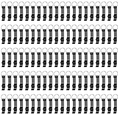 Yugada 100 Pack Black Metal Bottle Opener Keychains, Tiny Beverage Opener Party Favor (Black, 100Pcs)