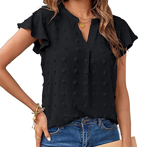 RPAEOY T Shirt Donna Camicia Elegante Maglietta Maniche Corte Blusa con Scollo a V Volant Texture 3D Maglia Estiva Top Casual Abbigliamento Primavera Estate