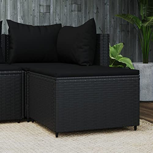 SHUJING Gartenhocker mit Kissen, Balkon Möbel, Balkon Lounge Klein, Outdoor Lounge, Outdoor Hocker, Balkonmöbel, Sitzbank Balkon, Gartenmöbel, Schwarz Poly Rattan