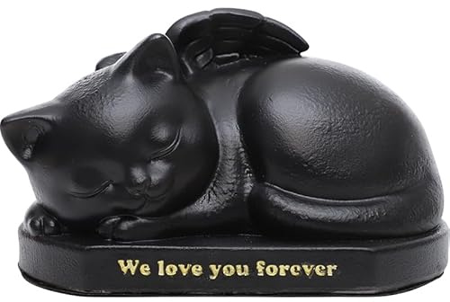 JARPSIRY Engel Katze Gedenkstatue Grabmarker, Haustier Urne für Asche, Harz schlafende Katze Skulptur Garten Ornament, Haustier Verlust Geschenk