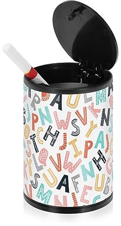 Aschenbecher im skandinavischen Stil, Alphabet, für Zigaretten mit Deckel, Edelstahl, tragbar, Auto-Zubehör, Außenaschenbecher für Camping, Fahrzeug, LKW