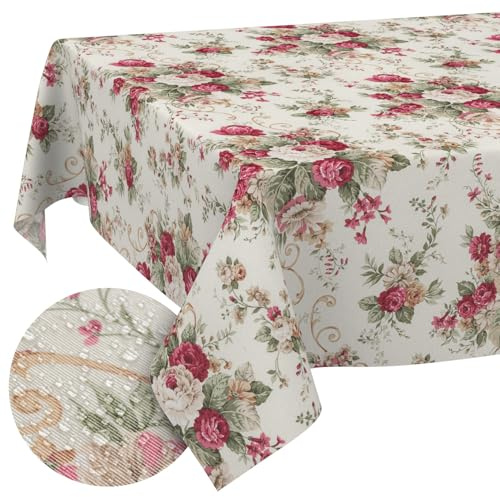 ANRO Tischdecke abwaschbar Rosen rund Ø 140 cm Outdoor wetterfest | waschbar bei 30 °C – ideal für Garten, Terrasse & Esszimmer – Tischwäsche aus beschichtetem Stoff