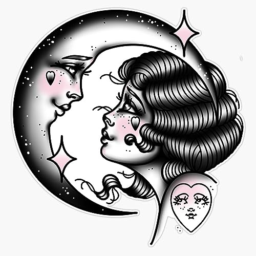 Lady With Moon Lover Night Dreamer Vintage Style Traditional Flash Tattoo Sticker Vinyl Waterproof Sticker Decal Car Laptop Wall Window Bumper Sticker 5