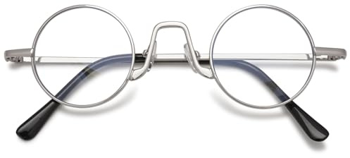 MAGIMODAC Damen Herren Retro Lesebrille Rund Klein Mini Blaulichtfilter Lesebrillen Metall Computer Brille Lesehilfe Sehhilfe mit Sehnstärke Silber 2.0
