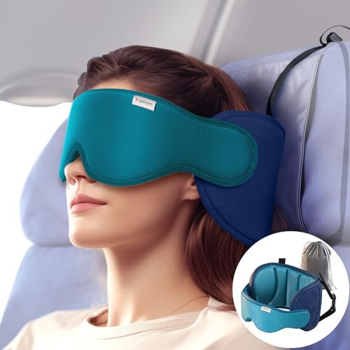 Inspireyes Cuscini da viaggio aerei, accessori da viaggio approvati FSA HSA per voli lunghi con supporto testa, cuscino da viaggio auto per bambini, maschera per dormire in aereo, Blu reale