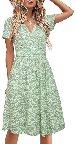 STYLEWORD Abito Donna Estivo Manica Corta Casual Collo a V Abito Floreale con Tasche(Floral27,M)