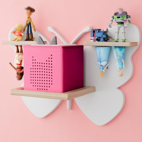 Eostbe Schmetterling-Tonie-Regal für Tonie- und Tonie-Box, weißes, magnetisches Tonie-Holzregal für Tonie-Aufbewahrung, niedliches Tonie-Wandregal für 8–12 Tonie-Figuren, Tonie-Box-Regal zur