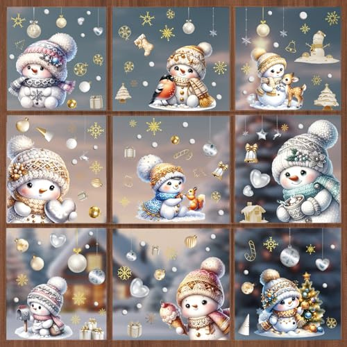 SALUOKE 195 Fensterbilder Weihnachten, Weihnachtsdeko Fenster Selbstklebend | Schneemann Fensterbilder Weihnachten, PVC Fenstersticker Weihnachten für Fensterdeko, Türen, Schaufenster