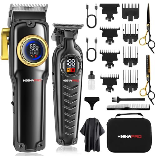 HIENA PRO Maquina de Cortar Pelo Hombre, Kit de Recortadora de Pelo Eléctrica Inalámbrica, Cortadora de Pelo Profesional Para Hombres por USB con Pantalla LED