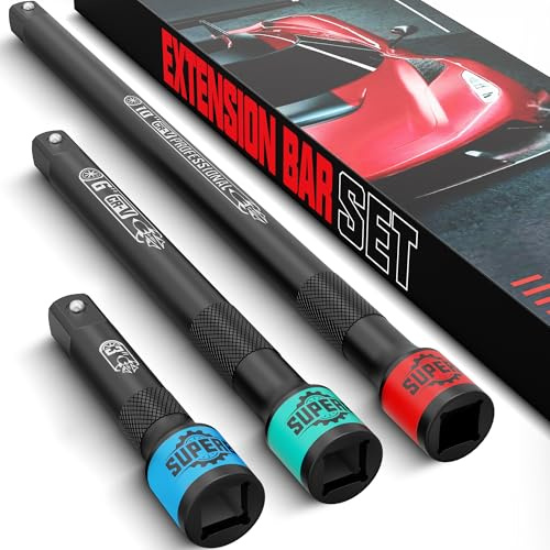 KIRXST Rallonge Cliquet 3/8, Jeu de 3 Rallonges à Douilles, Extension Cliquet 75 mm 150 mm 250 mm, Prolongateur pour Réparation Automobile