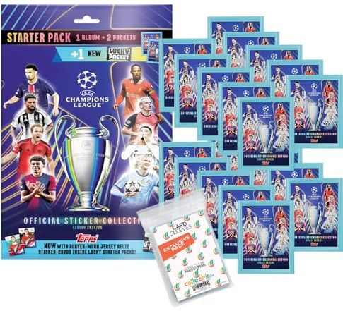 Bundle mit Topps - Champions League 2024/2025 - Sammelsticker - 1 Starterpack + 20 Tüten + Exklusive Collect-it Hüllen