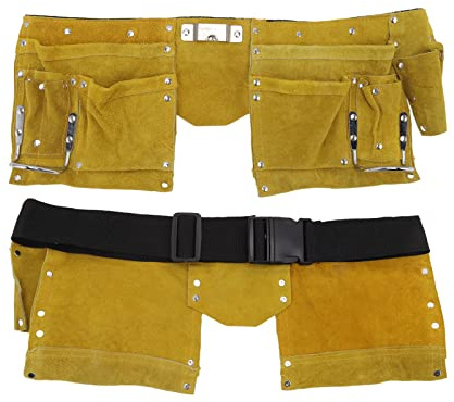 Heavy Duty Leather Tool Belt Pouchfor Men Multiple Pockets Garden Quick Release Buckle Wearproof Portable Leather Apron for Woodworking Gardening Electrician