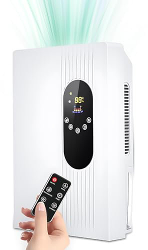 YIWEOG Deshumidificador y purificador de aire 2 en 1 con manguera de drenaje Control remoto Pantalla táctil LCD Configuración de humedad Deshumidificador igente de 77 oz con encendido/apagado