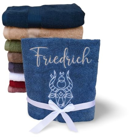 Wuff-Dogsworld Handtuch mit Namen & Sternzeichen personalisiert, Verschiedene Größen, Farben für Kinder & Erwachsene, 100% Baumwolle