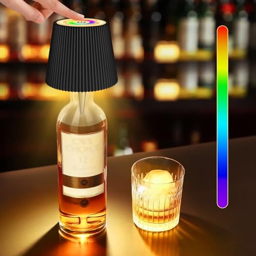 Blakapoo Kabellose Flaschenlampe, Warmweiß RGB Dimmbare Touch Tischlampe, USB-C Wiederaufladbare LED Weinflaschenleuchte, Wasserdicht, für Innen und Außenrestaurant, Bar, Schlafzimmer, Party, 1 Stück