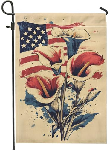 Patriotische Sommer-Gartenflagge, rot-weiß-blaue Calla-Lilie, Heimdekoration, Flagge, doppelseitige Jute, Outdoor-Dekoration für Rasen und Hof, 30,5 x 45,7 cm