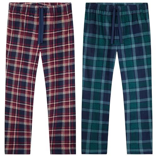 Get Trend Pantaloni Pigiama Uomo Invernale, Set 2 Pezzi Pantalone Lungo con Tasche Laterali, Abbigliamento da Casa, Regalo Uomo (L, Verde/Rosso, 2)