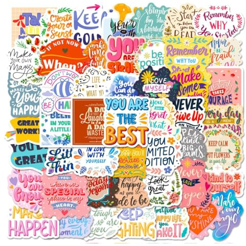 50pcs Motivational Text Stickers, Vinyl Waterproof Decal Stickers, Classroom Rewards, Party Gifts, for Water Bottle Suitcases, Skateboards, Suitcases, Guitars
