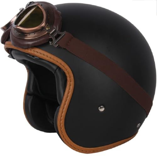 WZGGTEAM Vintage Style 3/4 Open Face Motorcycle Helmet with Sun Visor, ECE/DOT Approved Retro Jet Helmet for Men and Women, Compatible with Scooter, Cruiser, Moped Motorbike Helmet