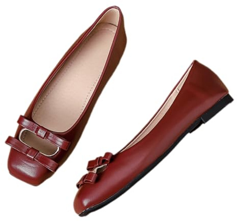 Genérico Bailarinas con Lazo Y Punta Cuadrada para Mujer, Cómodas Y Elegantes, De Tacón Bajo, Informales, Sin Cordones, para Caminar Y Trabajar