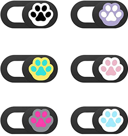 KOMBIUDA Cubierta para Cámara Web Forma de Garra de Gato 6 Piezas para Portátil y Móvil Protección Privacidad Abs Duradero Uso Diario Dibujos Animados Color Negro