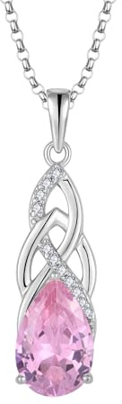 JO WISDOM 925 silver oändlig keltisk knut halsband, hänge med 3A kedja kubisk zirkonia födelsesten irländska smycken, Kubisk zirkon, Kubisk zirkon