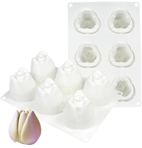 Cjeuxnr 3D Flower Silicone Mold, Tulip Shape Baking Mould for Mousse Cake, Chocolate, Jelly, Fondant (MCM-720)