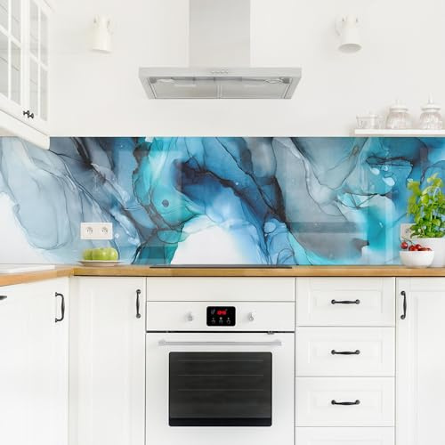micasia Crédence de cuisine adhésive imperméable à motifs sans joint revêtement mural avec motif film rigide mat bleu fond de hotte 2161 (245x70cm)