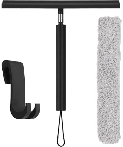 Raclette de douche avec tige télescopique (30 à 120 cm), raclette de sol, raclette de sol, manche long pour salle de bain, douche, nettoyage des fenêtres (noir)