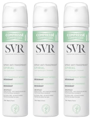 Spirial Déodorant Spray – Anti-Transpirant 48H – Peaux Sensibles – Anti-Odeurs, Anti-Humidité & Anti-Traces – Sans Alcool – Parfum Frais – Fabriqué en France – 3x75ml