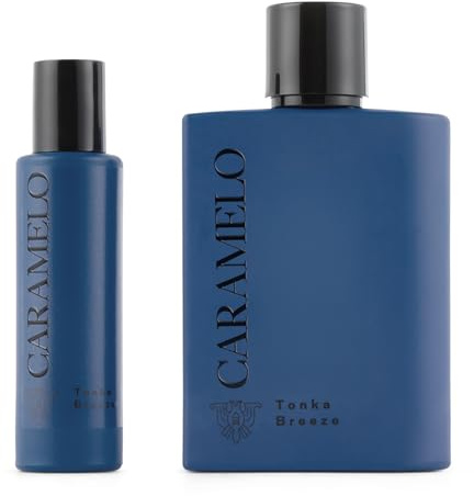 CARAMELO - Tonka Breeze Promoción 100 + 30 ml, Colonia Hombre, Pack 2 Productos, Perfume Formato Spray, Eau de Toilette Natural y Masculina, Aroma Ambarado Aromático, Fragancia Fresca, Elegante