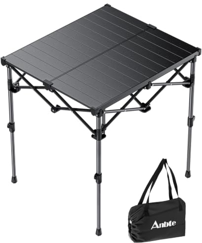 Anbte Campingtisch Klapptisch 67x58cm(LxB) Aluminium Aufrollbare Tischplatte mit 2 Höhen 44/70cm X-Frame Design bis 150KG Belastbar mit Aufbewahrungstasche für Picknick Garten Balkon