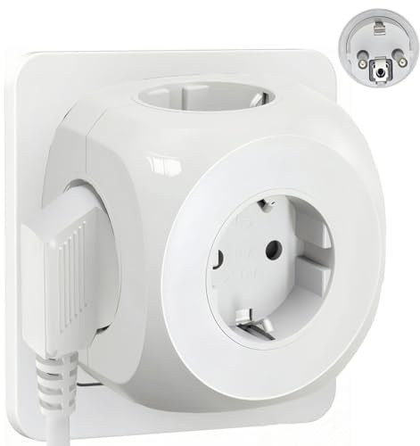 1 Steckdosenwürfel,Kompakter Wandadapter, 3680W 16A Mehrfachstecker für Steckdose, Stabiler Stromverteiler mit erhöhtem Berührungsschutz, Weiß
