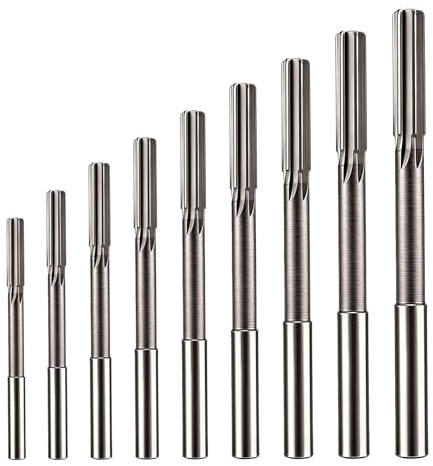 Reibahlen Set H7 HSS 9 Stück, Maschinenreibahle mit Geradem Rundschaft 2–10 mm, Präzisions Reibahle für Metall- & Holzbearbeitung, Bohrungsbearbeitung & Passgenauigkeit