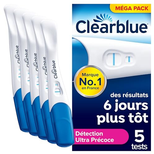 Clearblue Test De Grossesse, 5 unités, Détection Ultra Précoce de la Grossesse (10 mUI): Résultats jusqu’à 6 Jours avant le Retard de vos Règles, Pratique et Rapide, Fiable à Plus De 99%