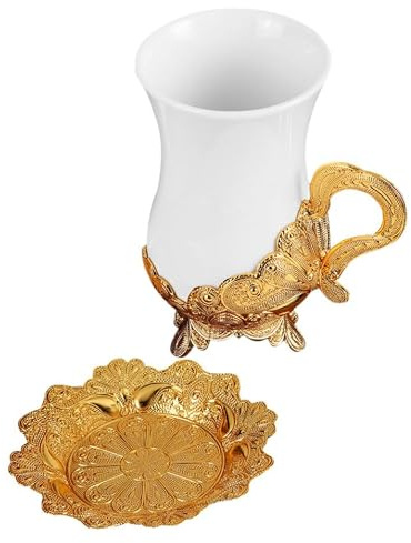 SHOWERORO Juego de Taza de Café Fácil de Mantener con Platillo Dorado de Cerámica Diseño Delicado y Creativo Adecuado para Casa y Oficina