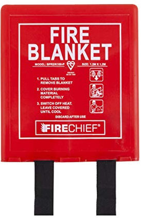 Firechief Premium Kitemarked Fire Blanket 1.2 m x 1.2 m, Rigid Case, Red - Fully Coated Fire Blanket for Home - Kitemark Certified to BS EN 1869 - BPR2/K100-P Model