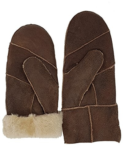 HEITMANN 100% Lammfell Handschuhe Fäustlinge Echt-Leder Damen NEU (M, Braun)