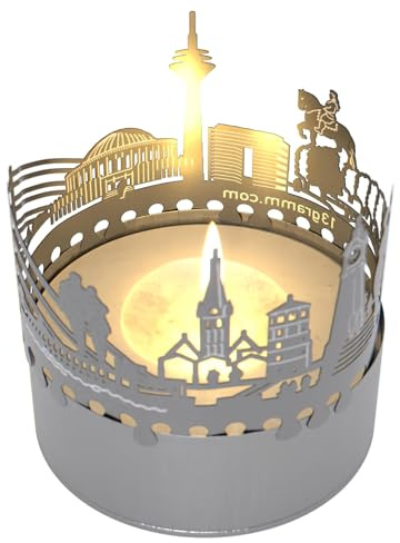 13gramm Düsseldorf Skyline Schattenspiel - Kerzenaufsatz und Souvenir für Düsseldorf-Fans - Projiziert faszinierendes Schattenspiel der Rheinmetropole