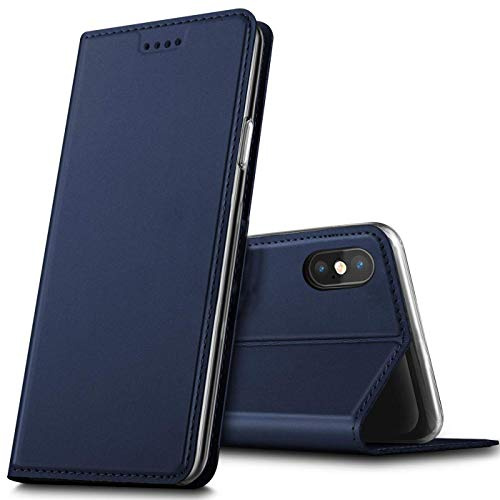 Verco Etui pour Apple iPhone XS, Coque Pochette Portefeuille pour Housse iPhone X avec Magnétique Fonction Wallet [iPhone 10] - Bleu