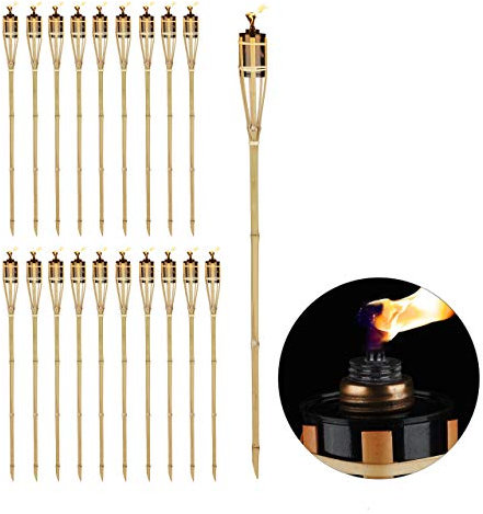 Relaxdays Kit de 20 Antorchas Jardín de Aceite con Mecha, Farolillos Bambú, Marrón, Exterior, 90 cm, Marrón Natural