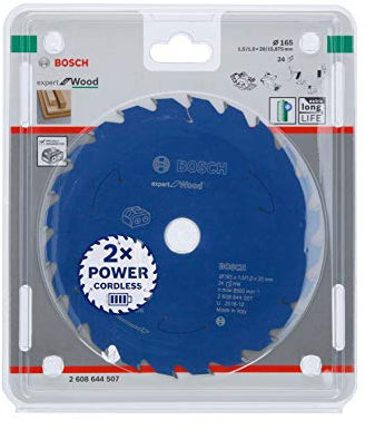 Bosch Accessories Kreissägeblatt Expert for Wood (24 Zähne, Zubehör Akku Kreissäge), Farbe: Holz, 165 x 20 x 1,5 mm