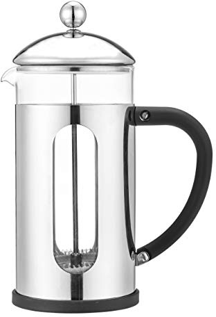 Café Olé Desire cafetière à piston en en acier inoxydable 18/10, verre résistant à la chaleur et plastique – 800ML, convient aux 6 demi-tasse, fini miroir