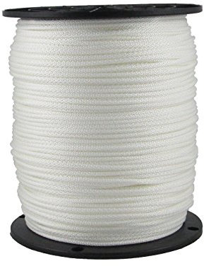 1/8 White Polyester Rope, Solid Braid Dacron Utility Rope, 1000 ft Spool, Low Stretch UV Resistant Industrial Cord