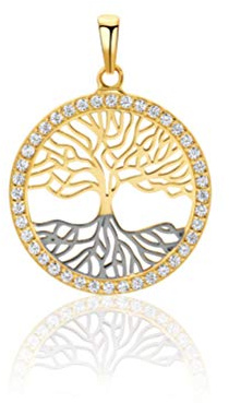 PRINS JEWELS 14 Karat Gelbgold Lebensbaum Amulett 585 Gold mit Zirkonia