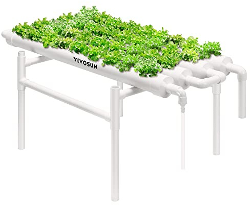 VIVOSUN Hydroponic Grow Kit, 1 Layer 36 Plant Sites 4 Food-Grade PVC-U Pipes Hydroponics Planting System with Water Pump, Pump Timer, Nest Basket and Sponge for Leafy Vegetables